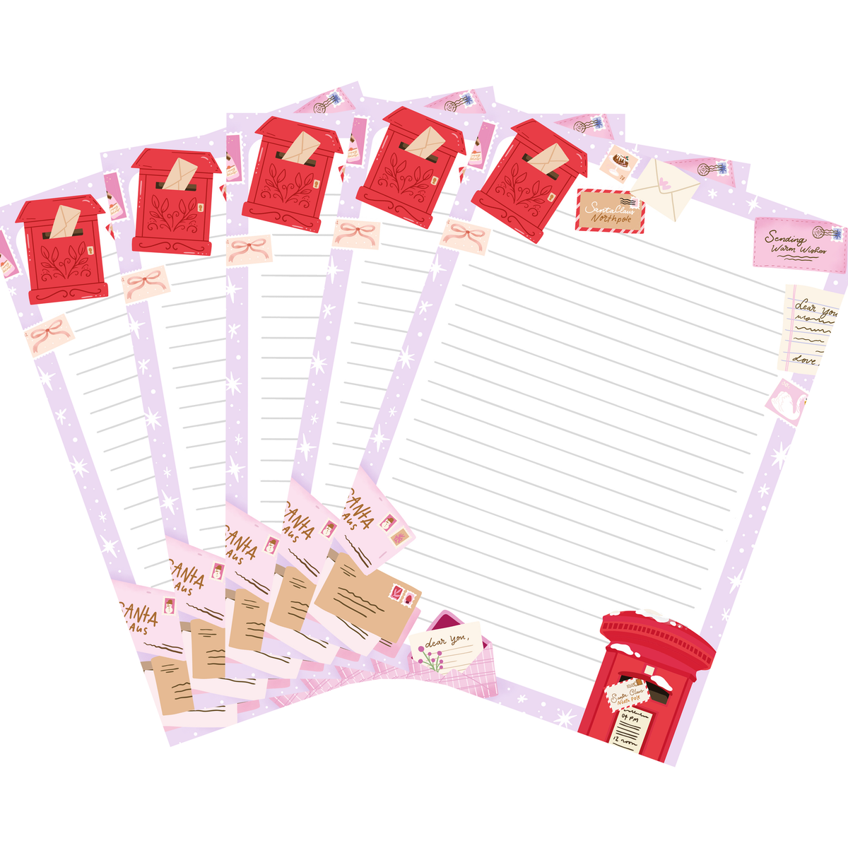 10x Briefpapier kerst brieven