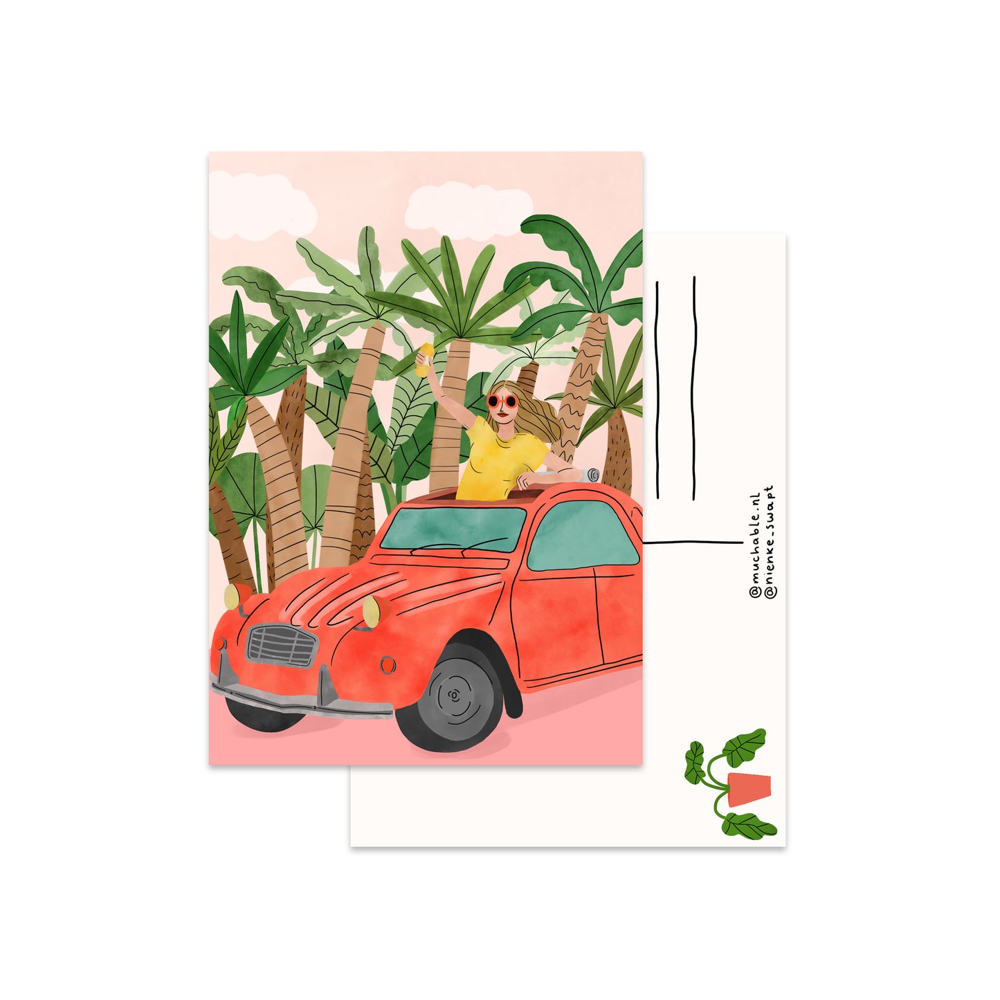 Kaart illustratie meisje in auto