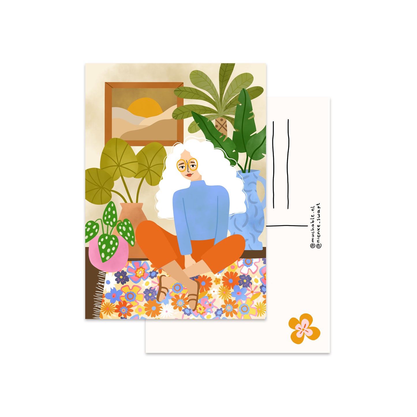 Kaart meisje met planten