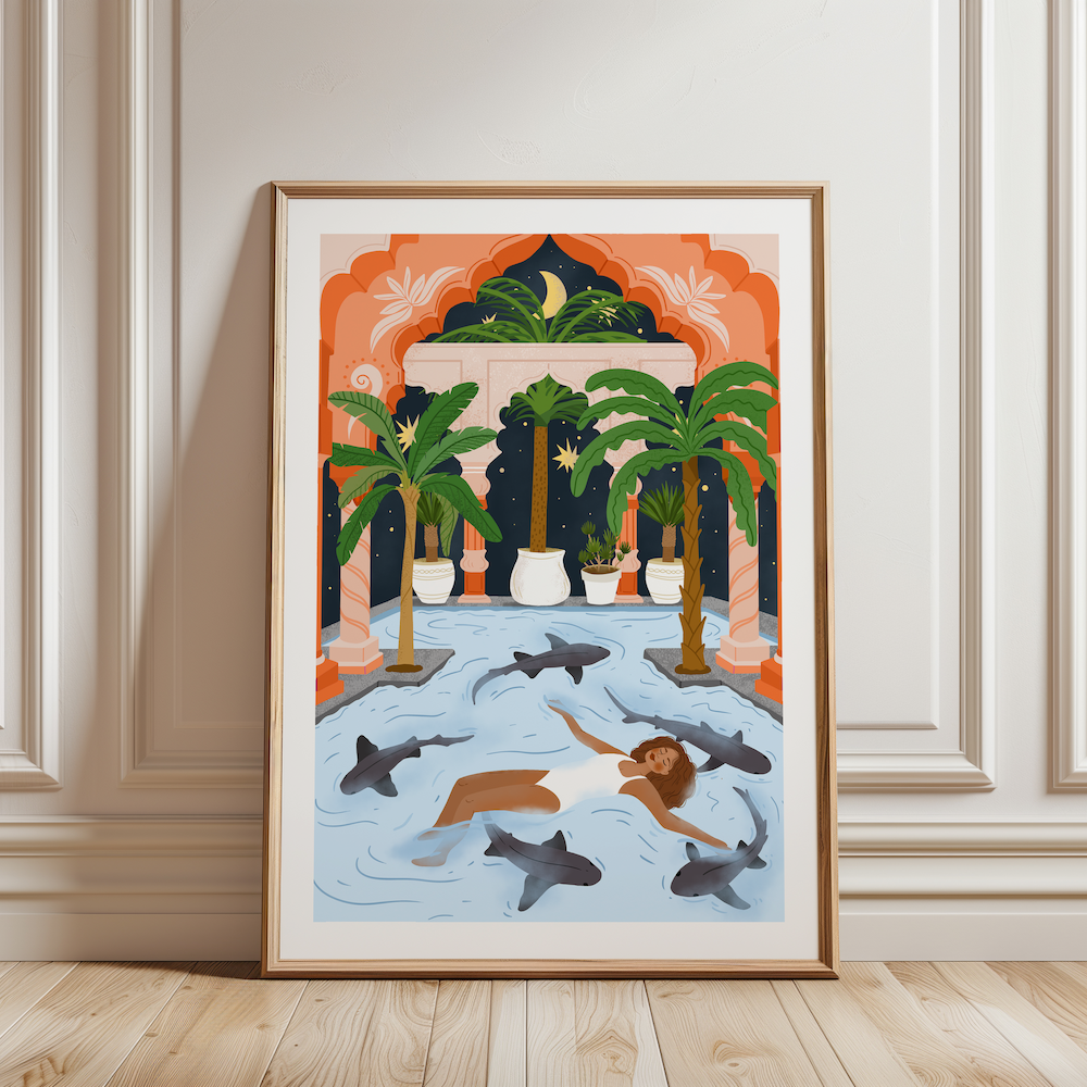 A4 Poster vrouw met haaien