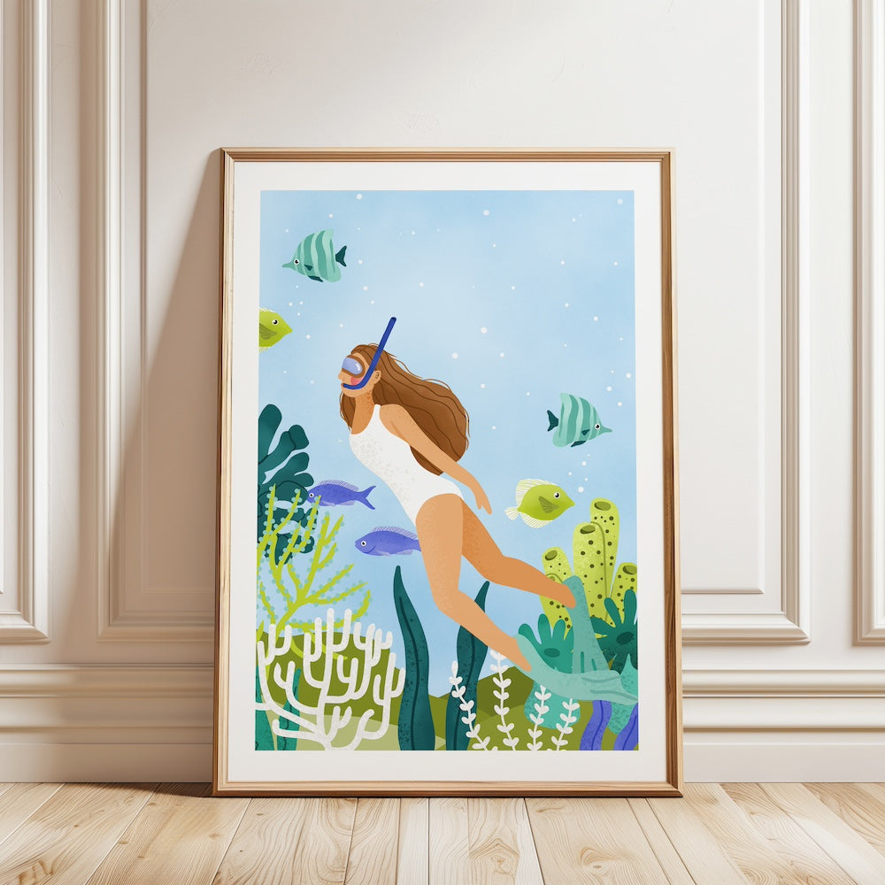 A4 Poster vrouw snorkelen