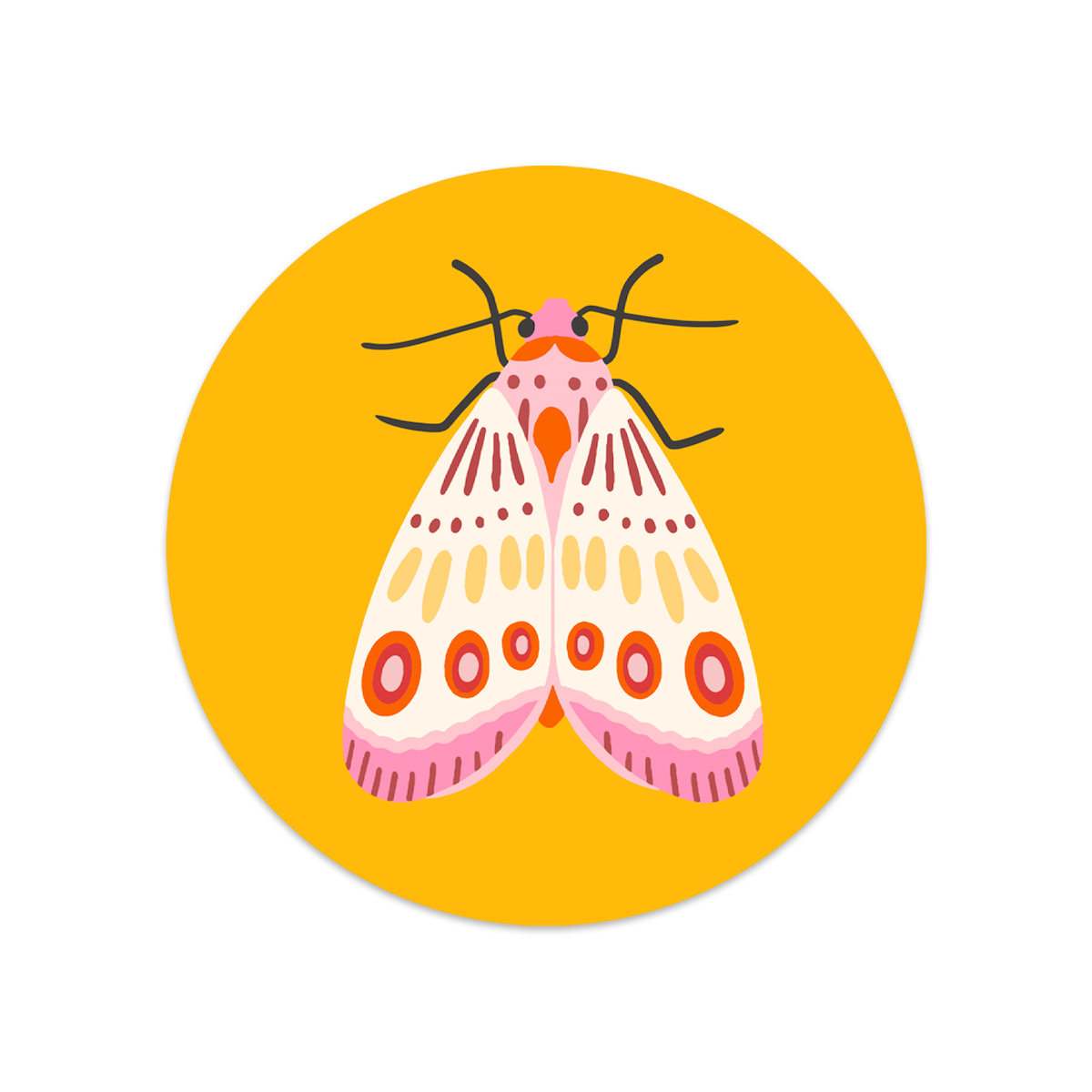 Ronde sticker mot vlinder