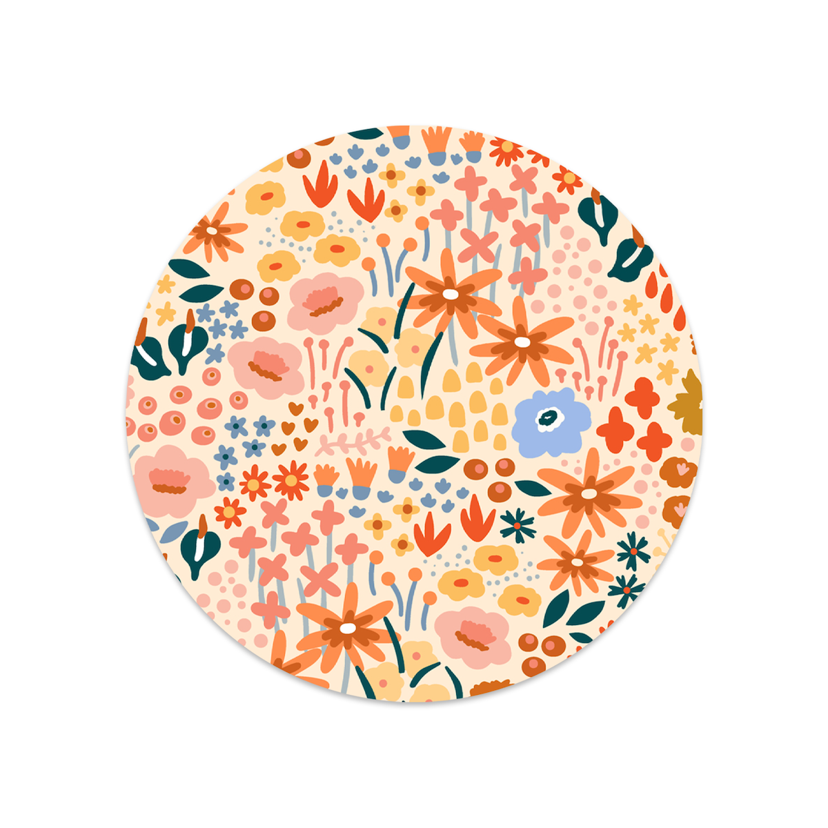 Ronde sticker kleine bloemen patroon