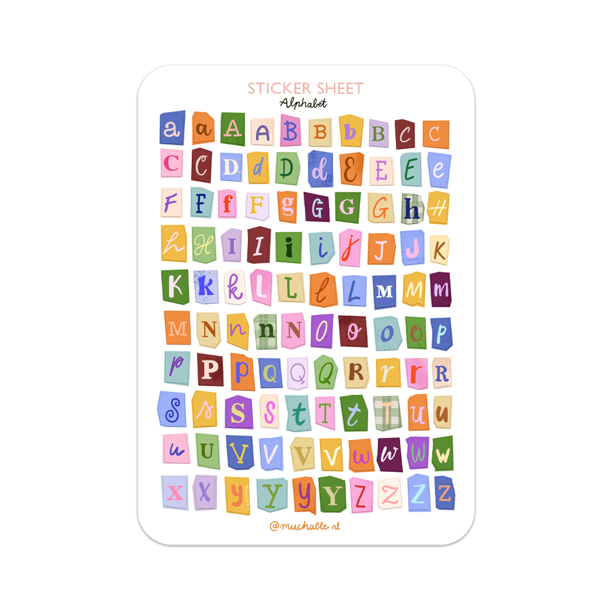 A5 stickervel letters alfabet