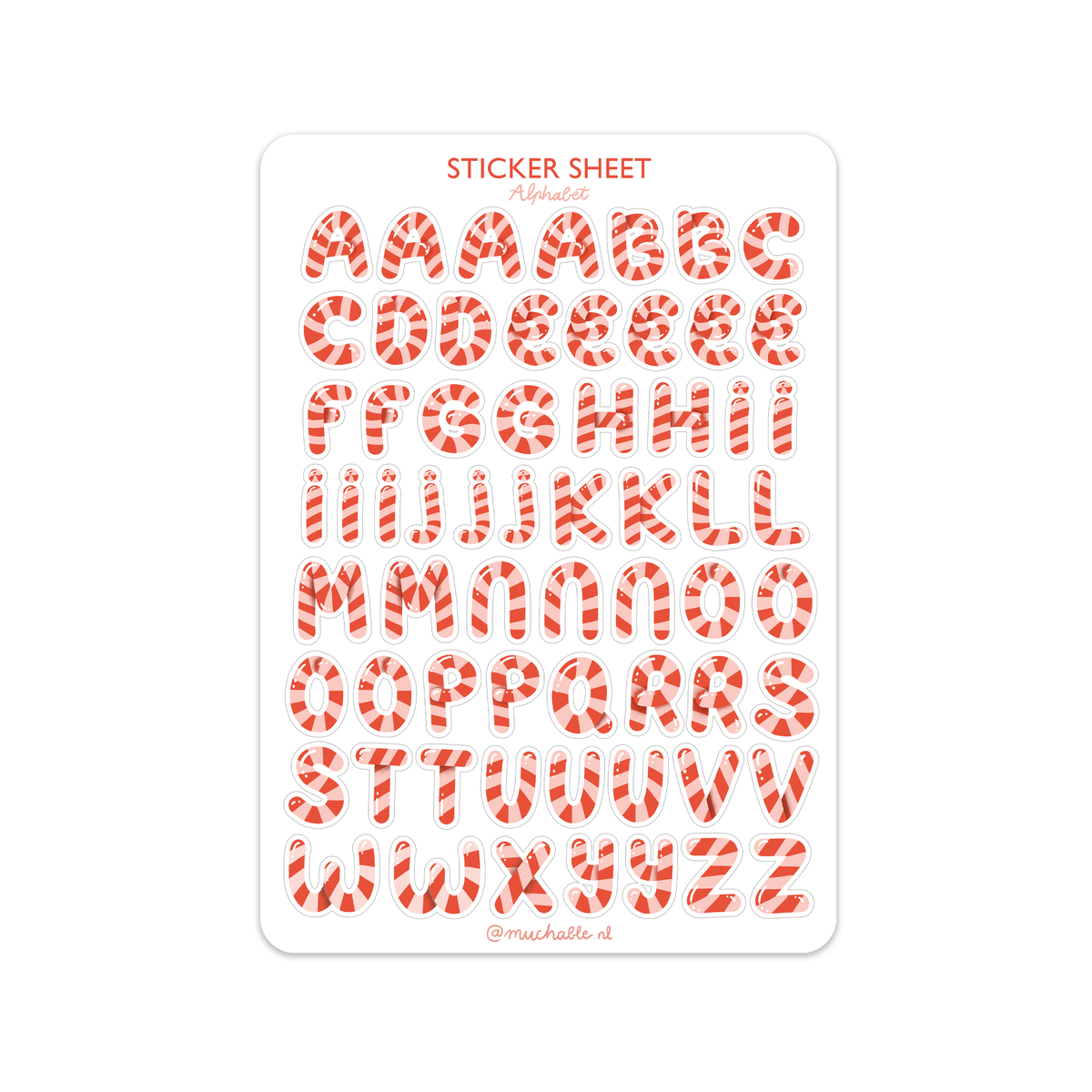 A5 stickervel kerst alfabet zuurstokken