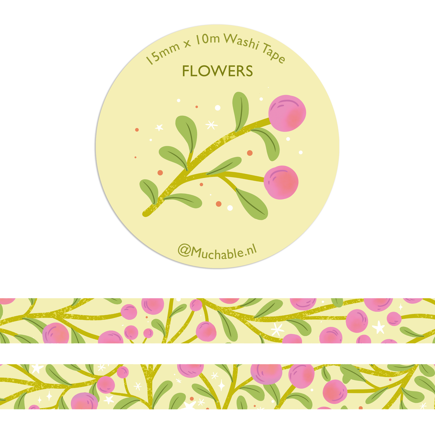 Washitape - roze bloemen