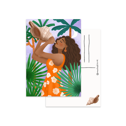 Card woman with shell