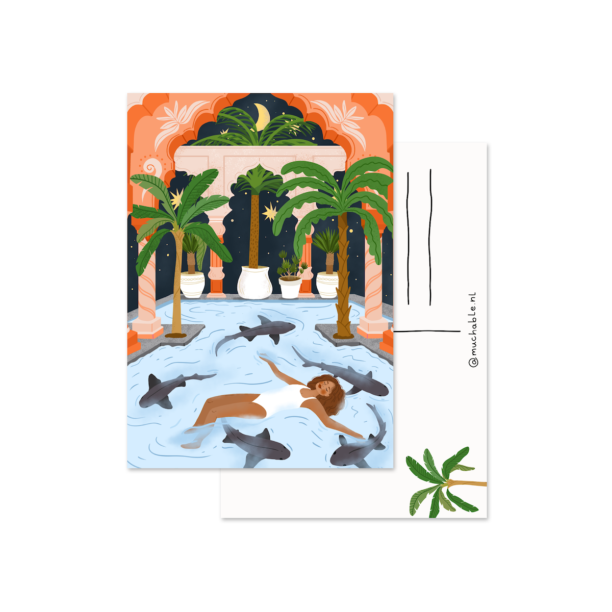 Kaart vrouw met haaien