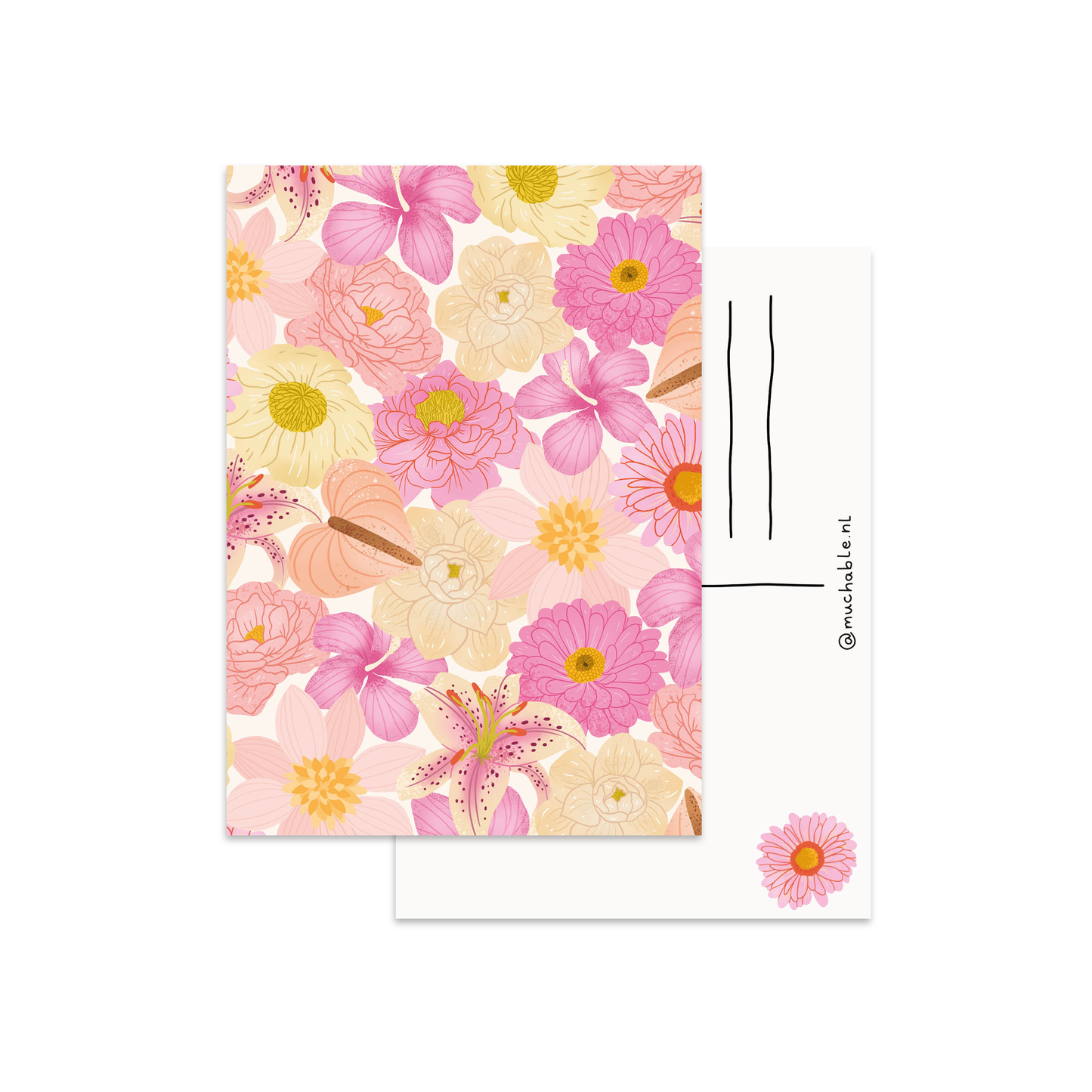 Kaart roze bloemen