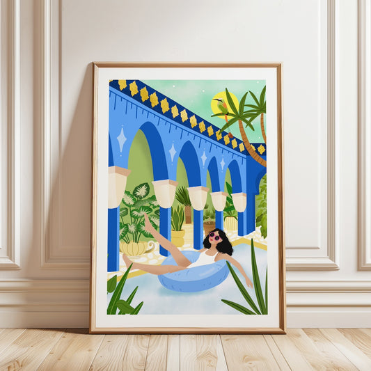 A4 Poster woman in swimming ring