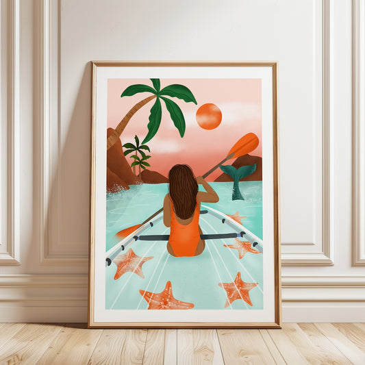 A4 Poster woman in kayak