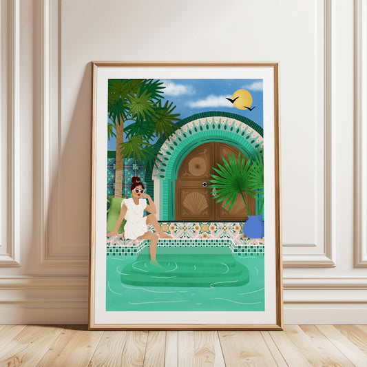 A4 Poster woman at pool