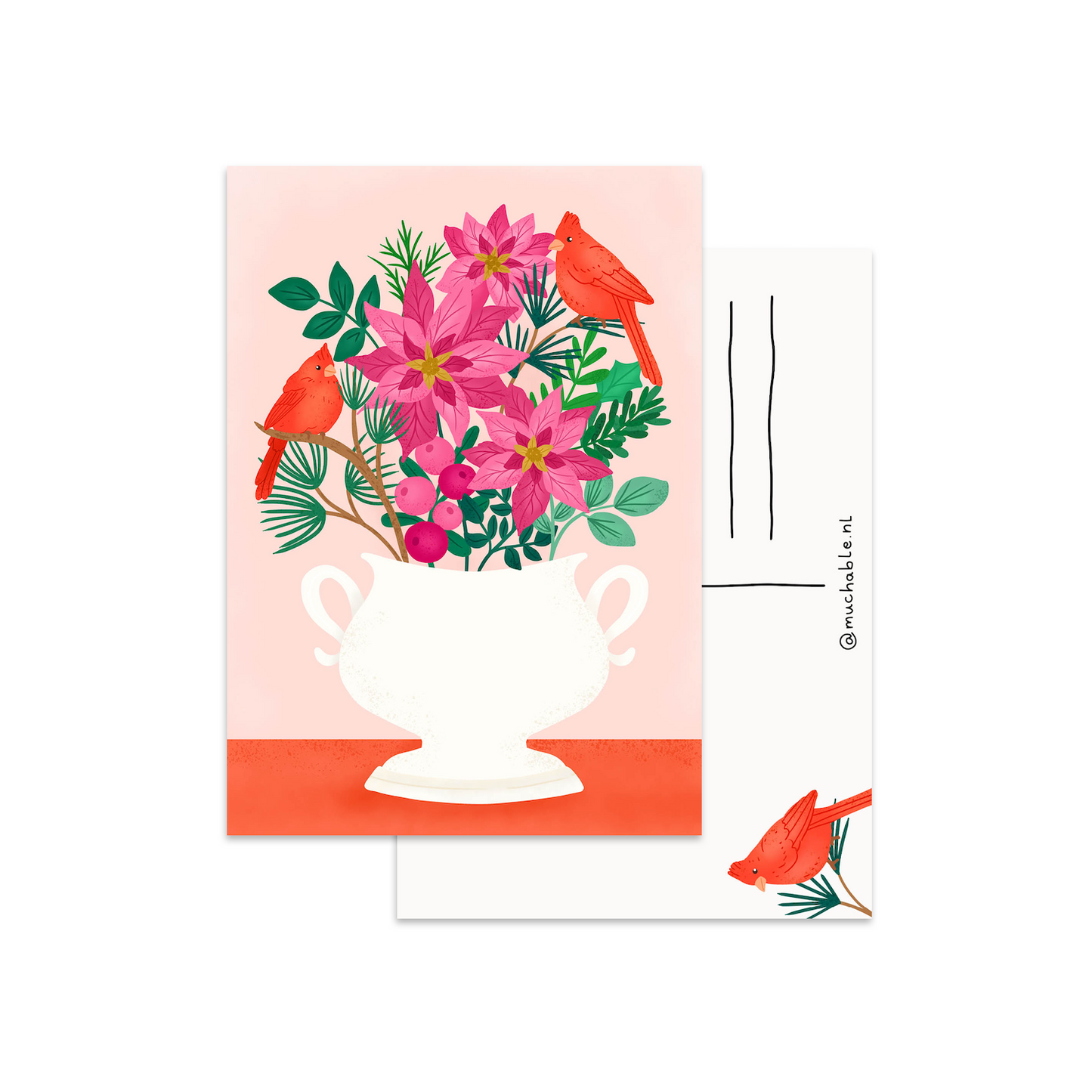 Christmas card flowers with birds