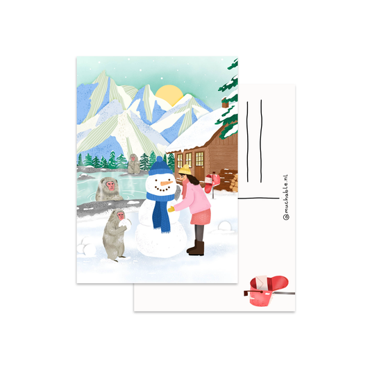 Kerstkaart sneeuwpop bouwen