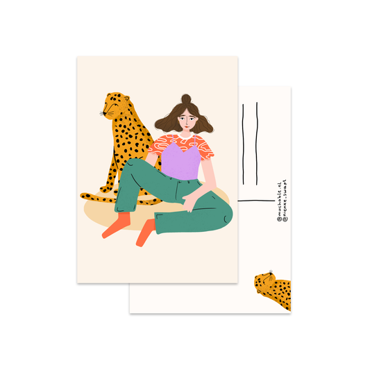 Card illustration girl with panther
