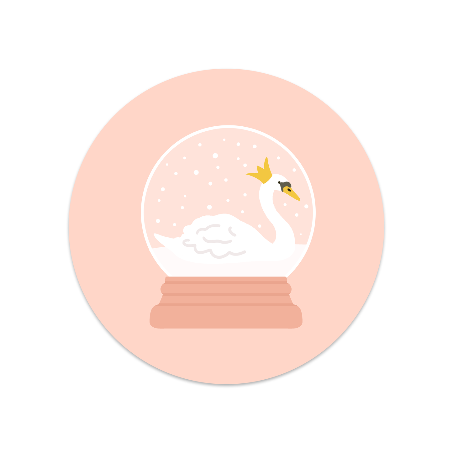 Ronde sticker kerst snowglobe zwaan
