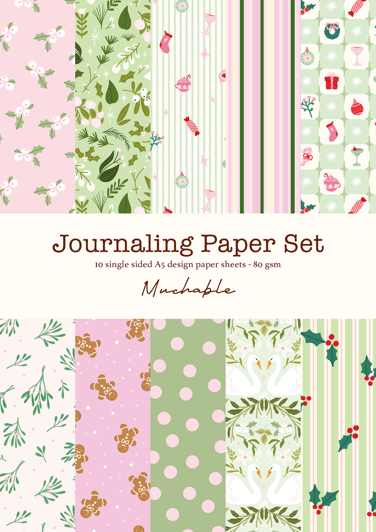 Papier journaling set 10 kerst
