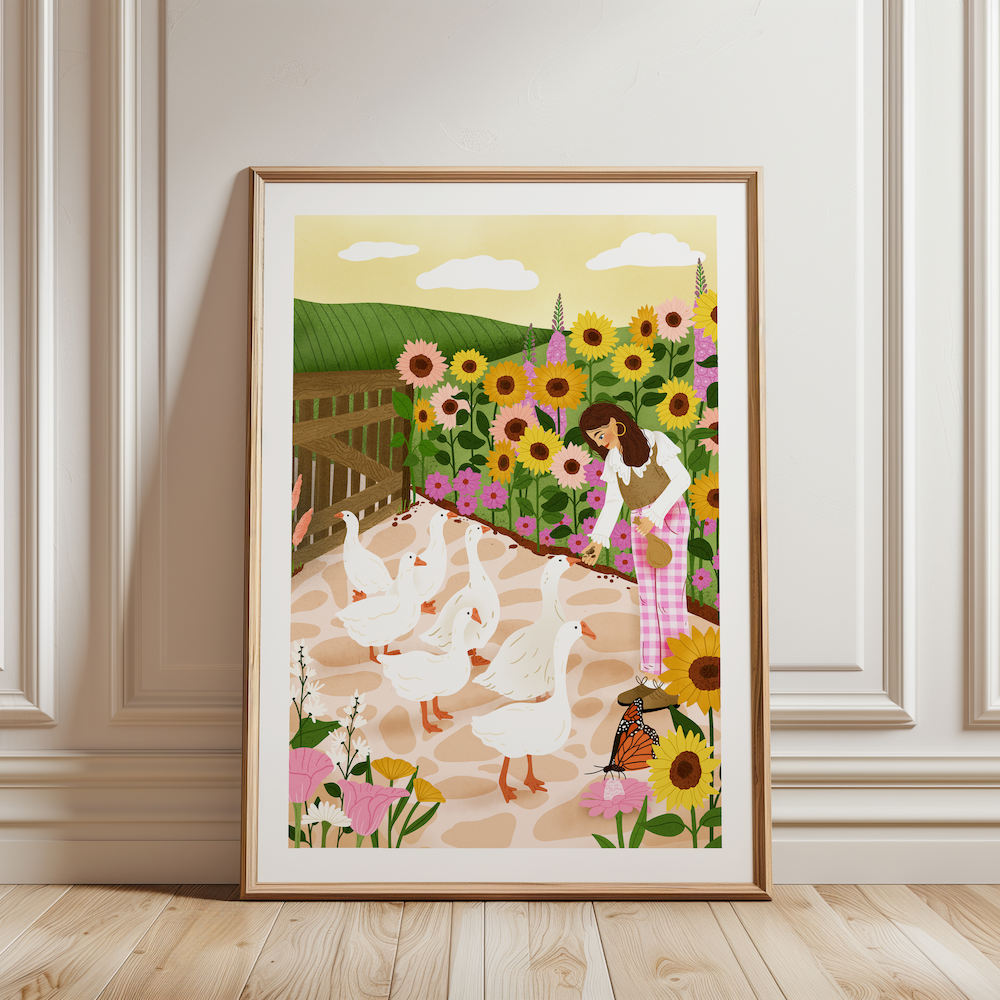 A4 Poster woman with geese