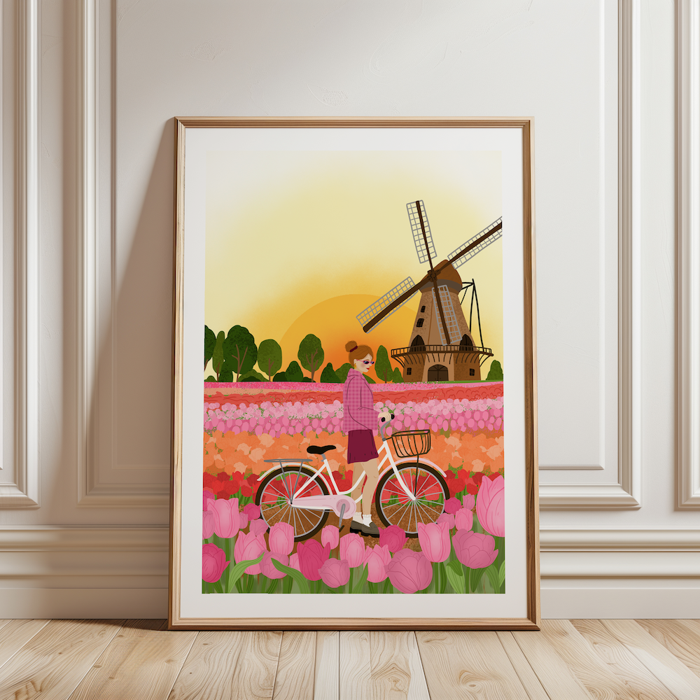 A4 Poster vrouw in tulpenveld