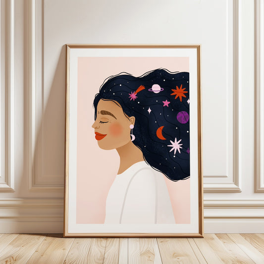 A4 Poster woman with planets