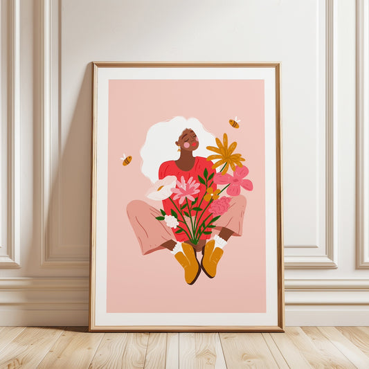 A4 Poster woman with flowers