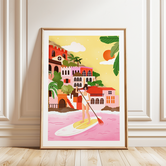A4 Poster woman on paddleboard