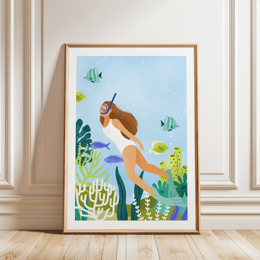 A4 Poster woman snorkeling