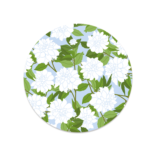 Ronde sticker bloemen blauw