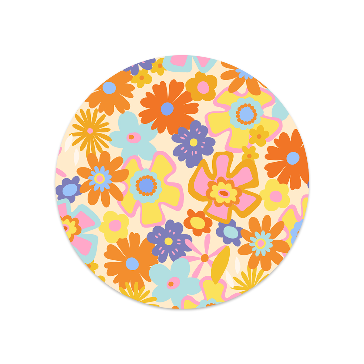 Ronde sticker retro bloemen