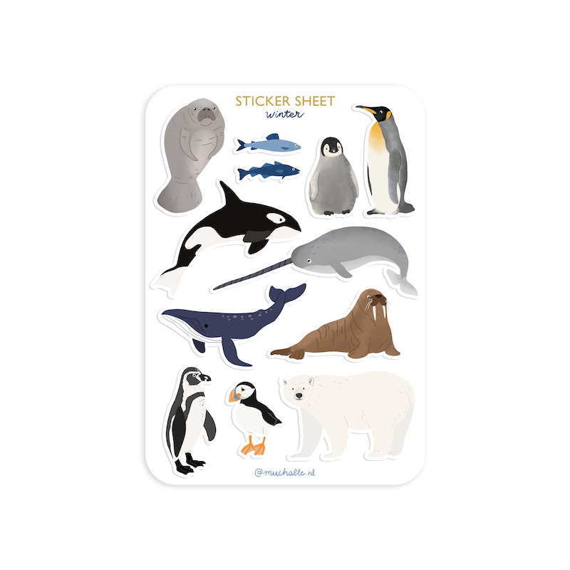 A6 stickervel winter dieren