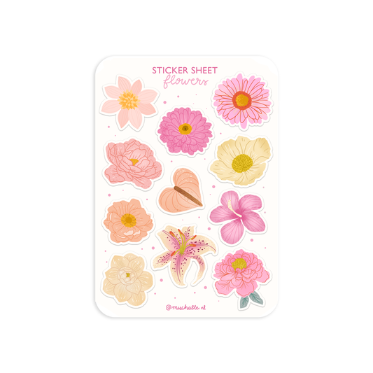 A6 stickervel roze bloemen