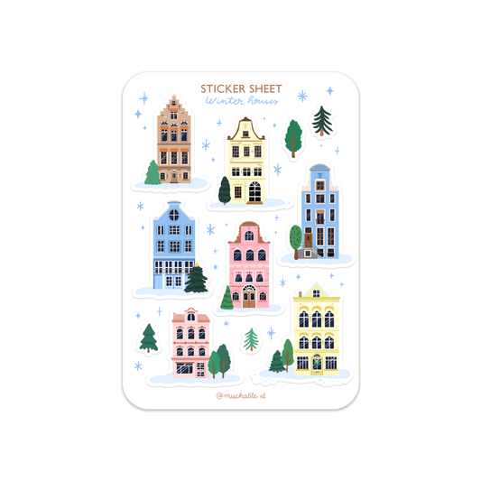 A6 stickervel winter huisjes