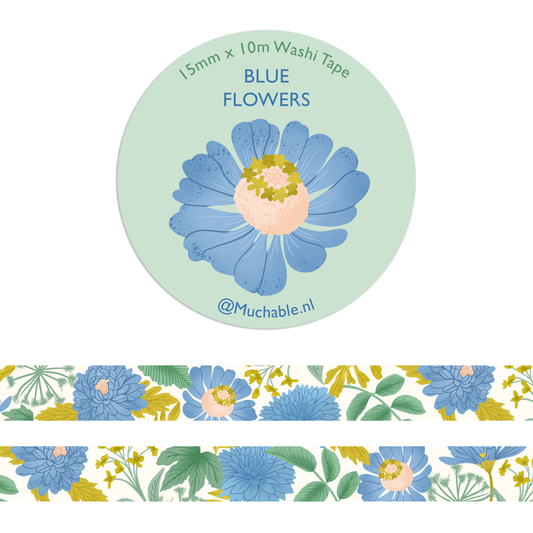 Washitape - blauwe bloemen