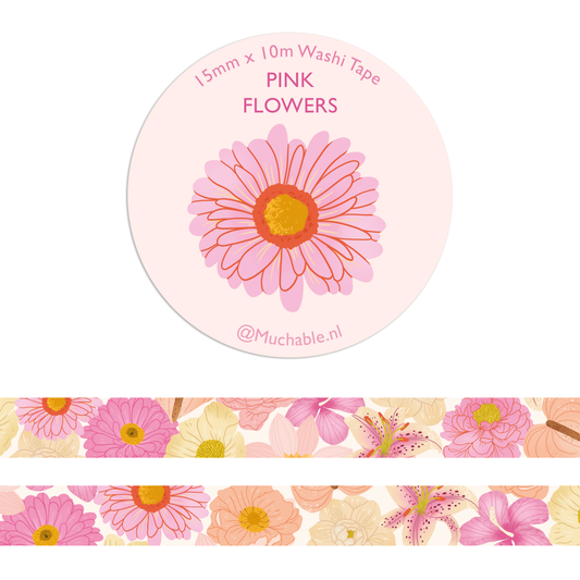 Washitape - roze bloemen