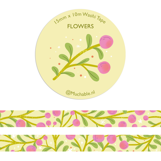 Washitape - roze bloemen