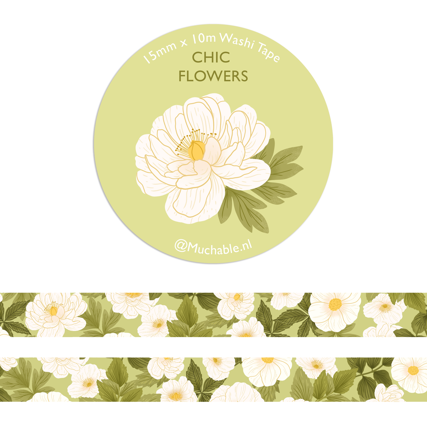Washitape - witte bloemen