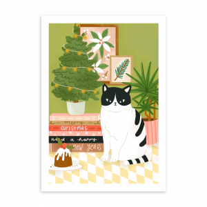A4 Poster kerst kat op tafel
