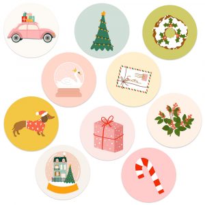 Ronde stickers set 4 kerst