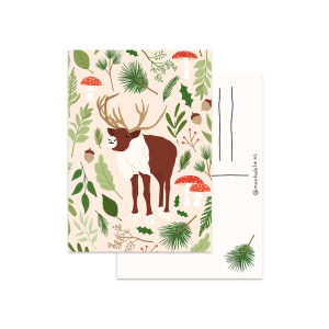 Kerstkaart / Christmas card - illustration moose / eland illustratie, herfst, paddenstoelen